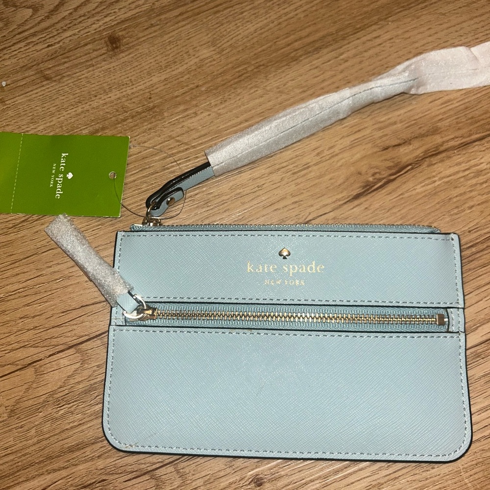 Kate Spade Blue Leather Wristlet with Wrist Strap